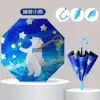 Hengdun Children's Umbrella, Girl Little Mermaid, Fun Cartoon, all-weather, semi-automatic safety, long-handled umbrella, special for primary school and kindergarten students, black rubber coating, sun protection and shading, princess umbrella with whistle waterproof cover Item Picture